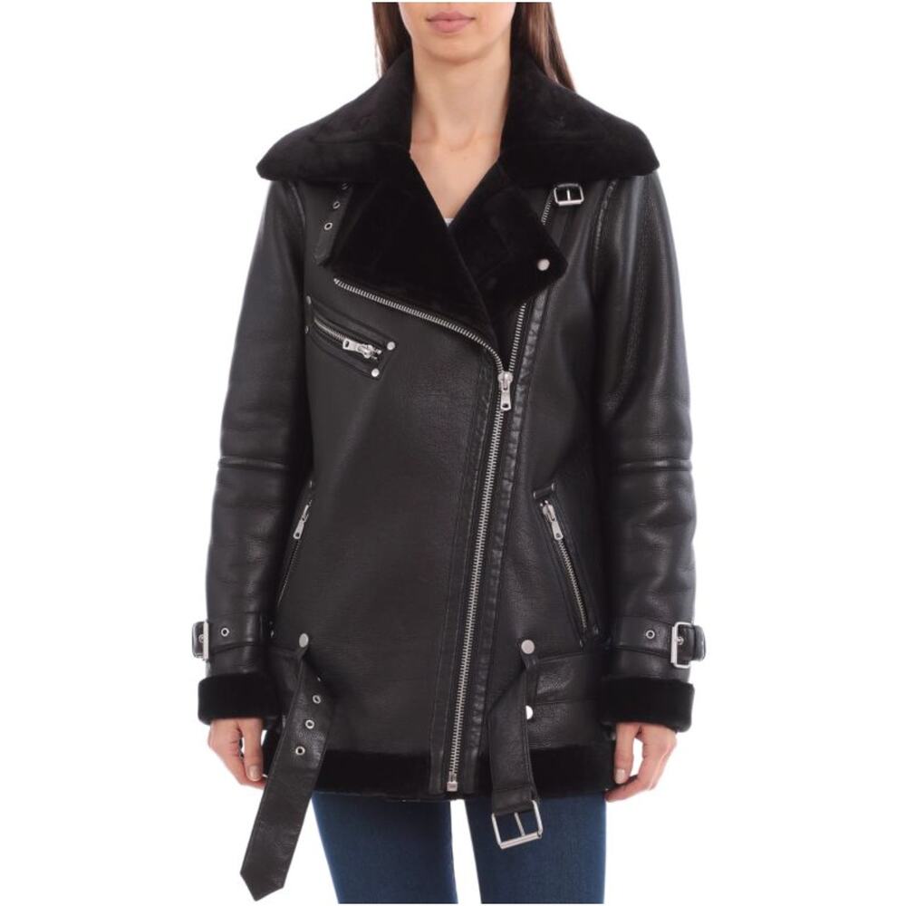 Avec Les Filles Faux Fur-Trim Biker Jacket - Black and Dark Gray Sz M - NWT